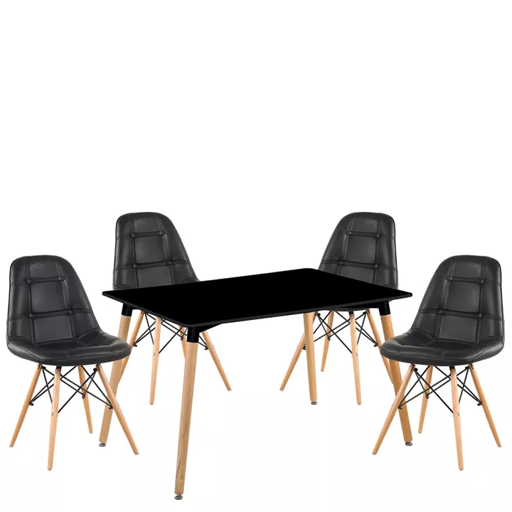 Σετ Τραπεζαρία (4+1) ArteLibre OWLET Μαύρο/Φυσικό PVC/Ξύλο/MDF 120x80x74cm