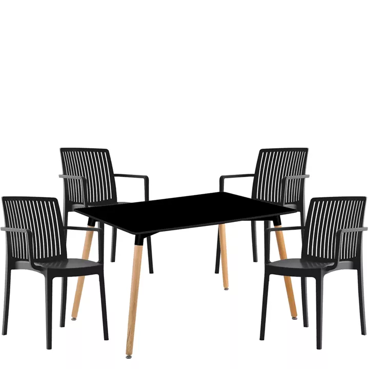 Σετ Τραπεζαρία (4+1) ArteLibre OWLET Μαύρο/Φυσικό Ξύλο/PP/MDF 120x80x74cm