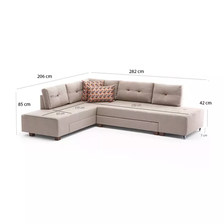 Γωνιακός καναπές - κρεβάτι Manama Megapap αριστερή γωνία υφασμάτινος χρώμα κρεμ 280x206x85εκ.