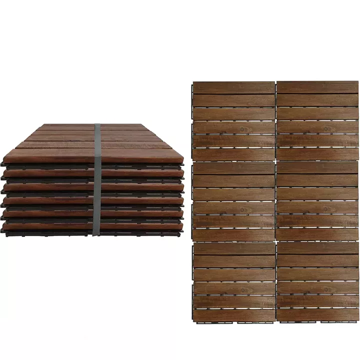 Σετ 6 Πλακίδια Καφέ Ακακία/Πλαστικό 30x30x1.9cm