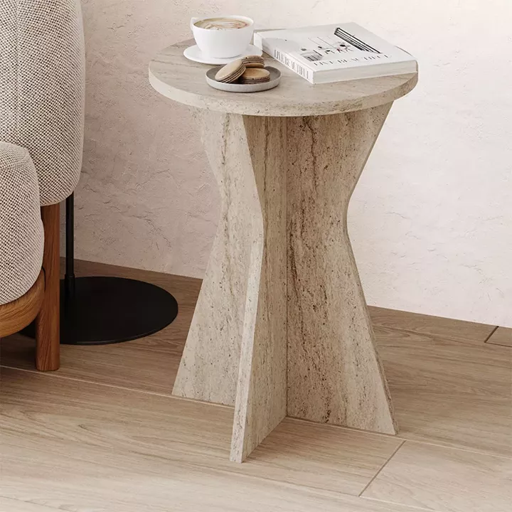 Τραπεζάκι βοηθητικό Lisa Megapap χρώμα travertine Ø40x51,8εκ.