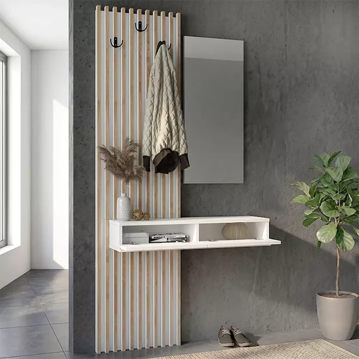 Έπιπλο εισόδου Elois Megapap χρώμα λευκό - sepet oak 96,6x26,8x195,5εκ.