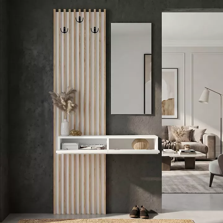 Έπιπλο εισόδου Elois Megapap χρώμα λευκό - sepet oak 96,6x26,8x195,5εκ.