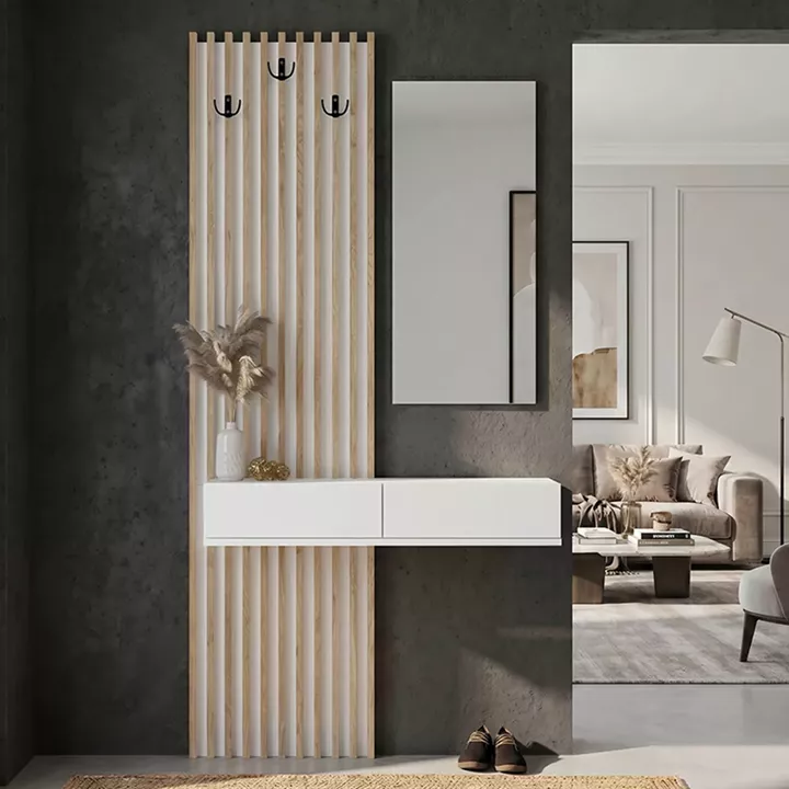 Έπιπλο εισόδου Elois Megapap χρώμα λευκό - sepet oak 96,6x26,8x195,5εκ.