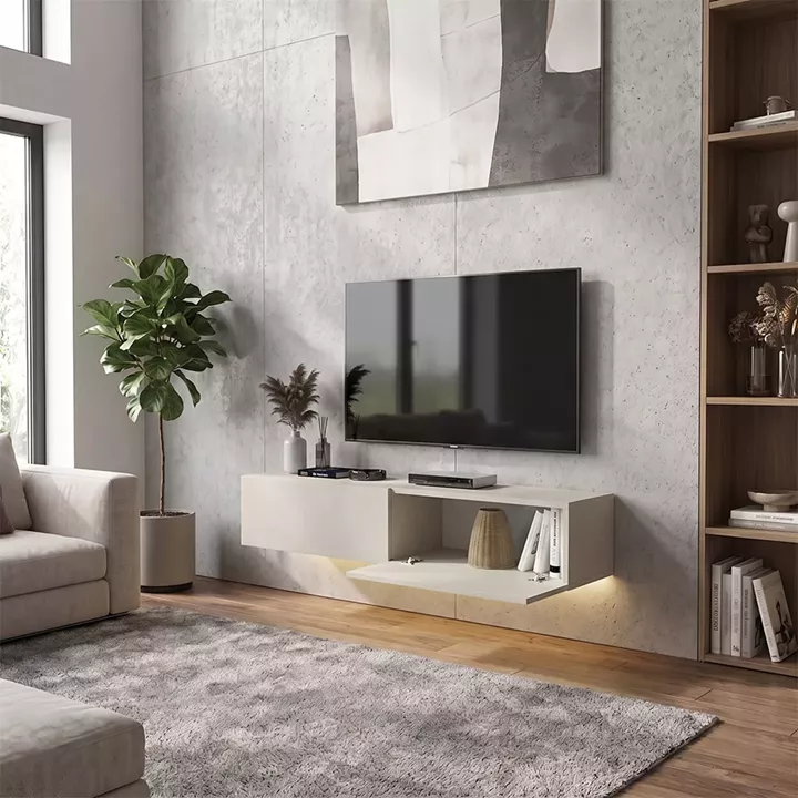Έπιπλο τηλεόρασης επιτοίχιο Aristo Megapap με LED χρώμα sandstone 135x31,6x25εκ.