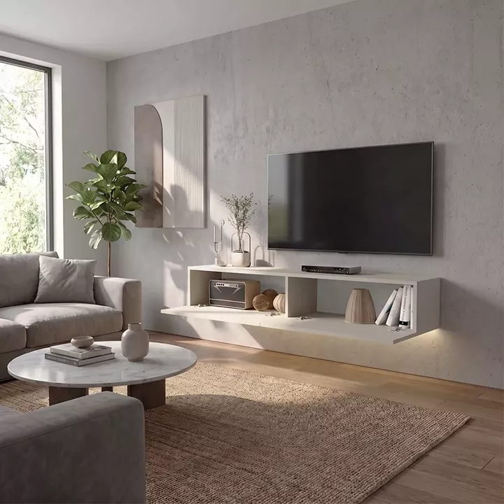 Έπιπλο τηλεόρασης επιτοίχιο Aristo Megapap με LED χρώμα sandstone 135x31,6x25εκ.