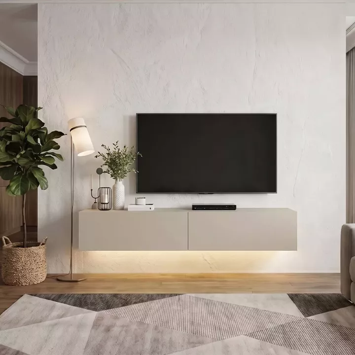 Έπιπλο τηλεόρασης επιτοίχιο Aristo Megapap με LED χρώμα sandstone 135x31,6x25εκ.
