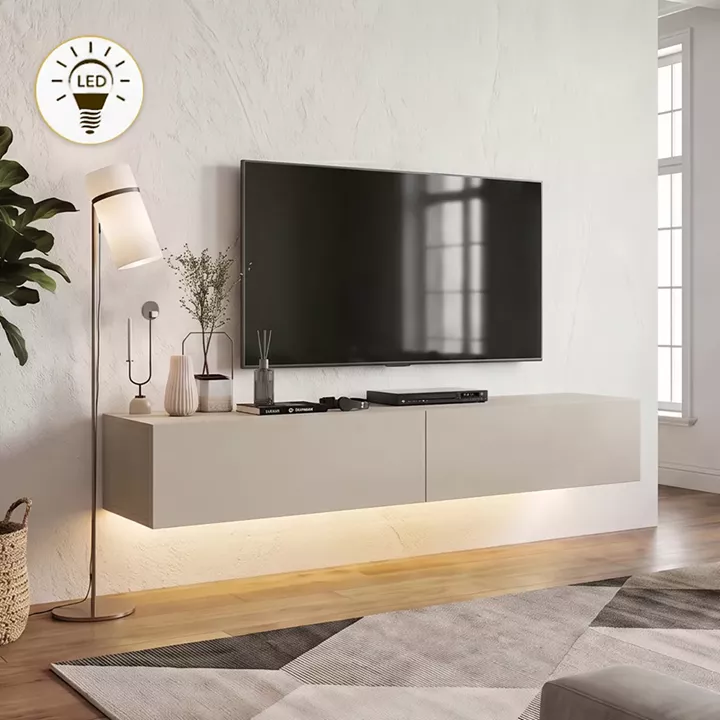 Έπιπλο τηλεόρασης επιτοίχιο Aristo Megapap με LED χρώμα sandstone 135x31,6x25εκ.