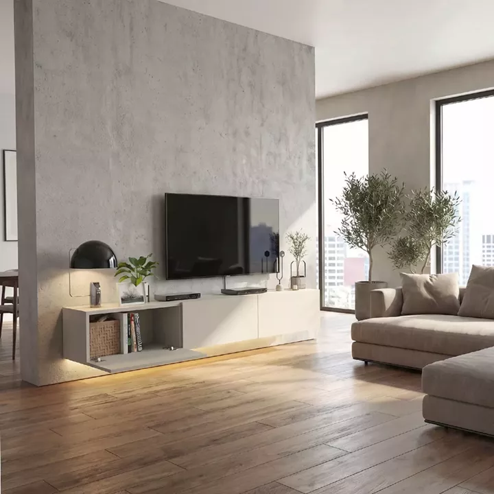 Έπιπλο τηλεόρασης επιτοίχιο Damla Megapap με LED χρώμα sandstone 180x29,5x29,5εκ.