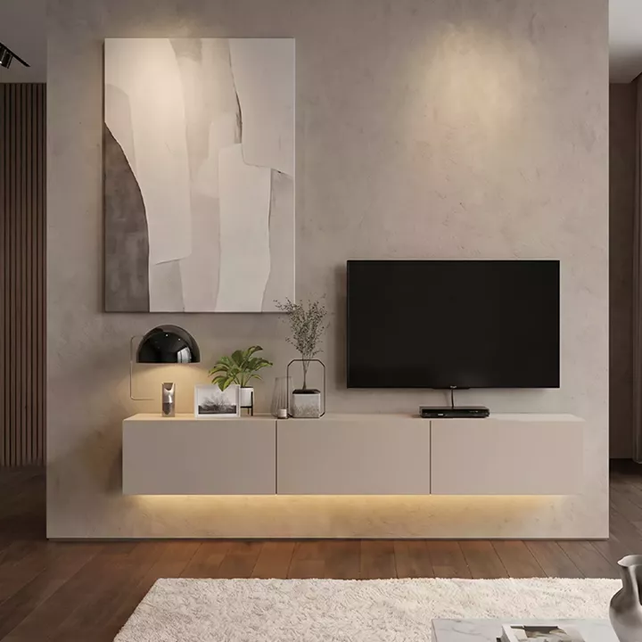 Έπιπλο τηλεόρασης επιτοίχιο Damla Megapap με LED χρώμα sandstone 180x29,5x29,5εκ.