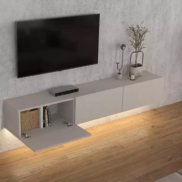 Έπιπλο τηλεόρασης επιτοίχιο Damla Megapap με LED χρώμα sandstone 180x29,5x29,5εκ.