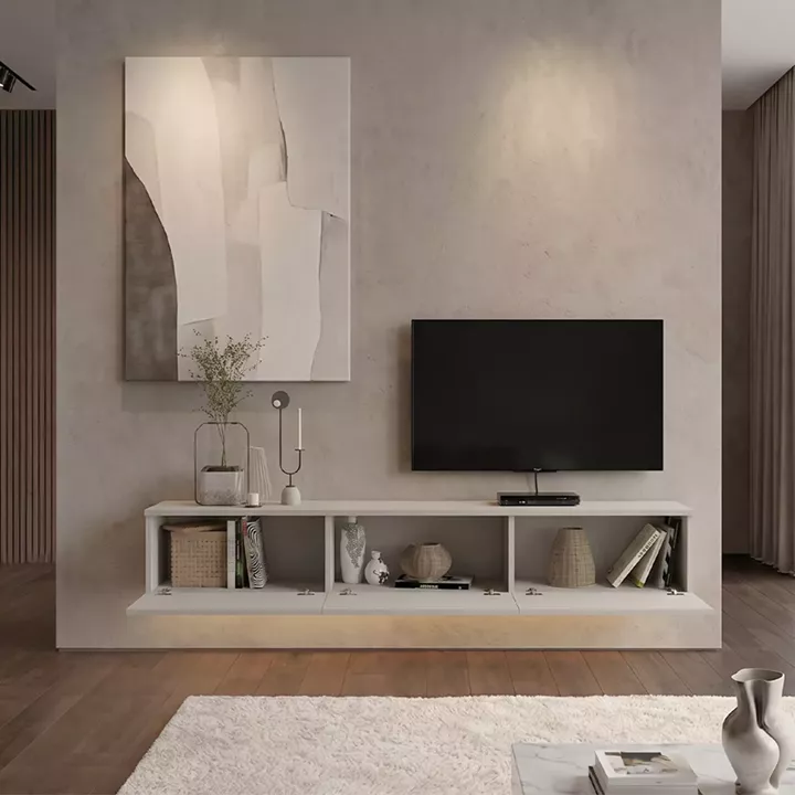 Έπιπλο τηλεόρασης επιτοίχιο Damla Megapap με LED χρώμα sandstone 180x29,5x29,5εκ.