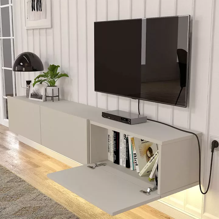 Έπιπλο τηλεόρασης επιτοίχιο Damla Megapap με LED χρώμα sandstone 180x29,5x29,5εκ.