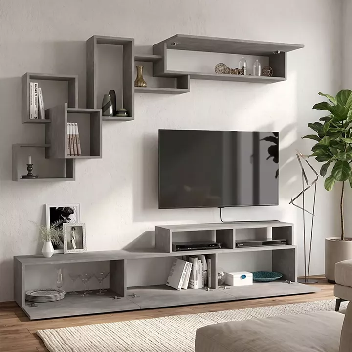 Σύνθεση τηλεόρασης Stamatia Megapap χρώμα γκρι σκυροδέματος 210x36,8x46,8εκ.