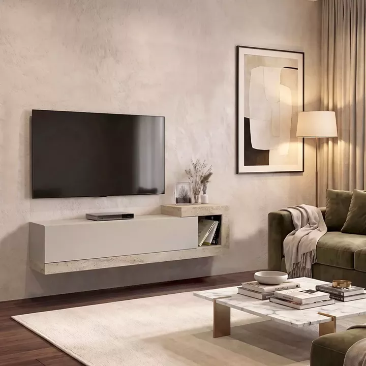 Έπιπλο τηλεόρασης επιτοίχιο Volare Megapap χρώμα sandstone - travertine 150x29,6x38,6εκ.