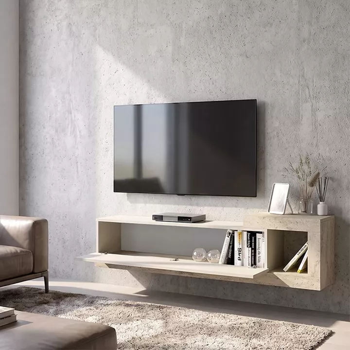 Έπιπλο τηλεόρασης επιτοίχιο Volare Megapap χρώμα sandstone - travertine 150x29,6x38,6εκ.