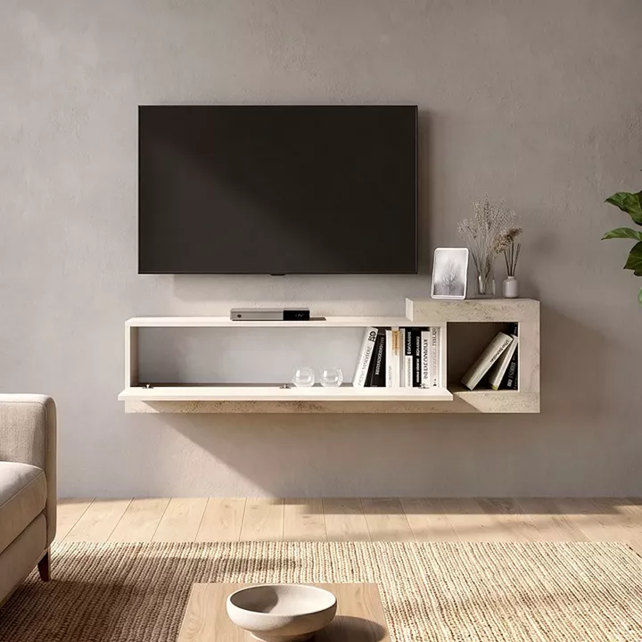 Έπιπλο τηλεόρασης επιτοίχιο Volare Megapap χρώμα sandstone - travertine 150x29,6x38,6εκ.