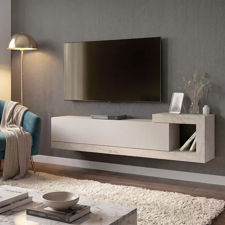 Έπιπλο τηλεόρασης επιτοίχιο Volare Megapap χρώμα sandstone - travertine 150x29,6x38,6εκ.