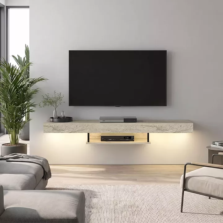 Έπιπλο τηλεόρασης επιτοίχιο Albares Megapap με LED χρώμα travertine 150x29,6x22εκ.