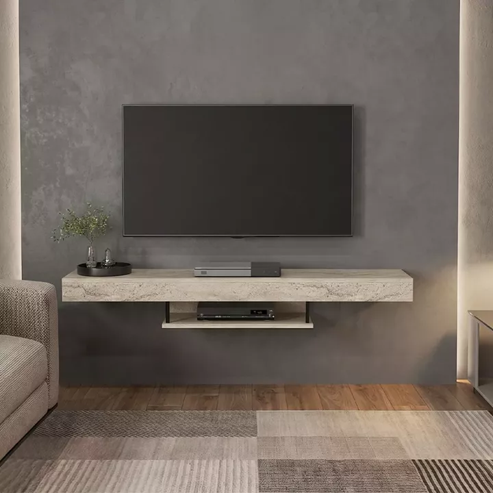 Έπιπλο τηλεόρασης επιτοίχιο Albares Megapap με LED χρώμα travertine 150x29,6x22εκ.