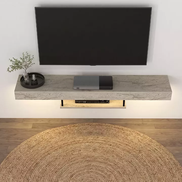 Έπιπλο τηλεόρασης επιτοίχιο Albares Megapap με LED χρώμα travertine 150x29,6x22εκ.