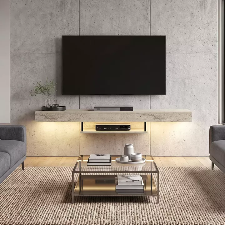 Έπιπλο τηλεόρασης επιτοίχιο Albares Megapap με LED χρώμα travertine 150x29,6x22εκ.