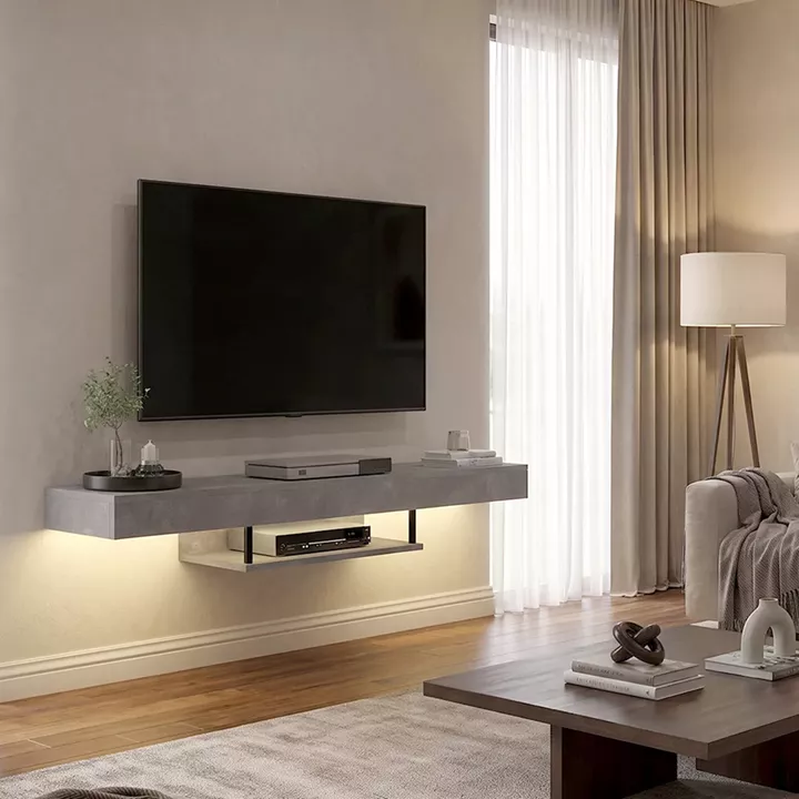 Έπιπλο τηλεόρασης επιτοίχιο Albares Megapap με LED χρώμα γκρι σκυροδέματος 150x29,6x22εκ.