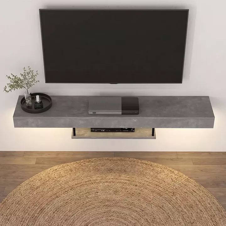 Έπιπλο τηλεόρασης επιτοίχιο Albares Megapap με LED χρώμα γκρι σκυροδέματος 150x29,6x22εκ.