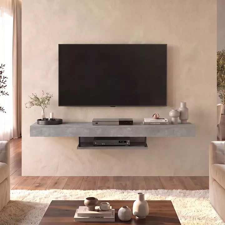Έπιπλο τηλεόρασης επιτοίχιο Albares Megapap με LED χρώμα γκρι σκυροδέματος 150x29,6x22εκ.