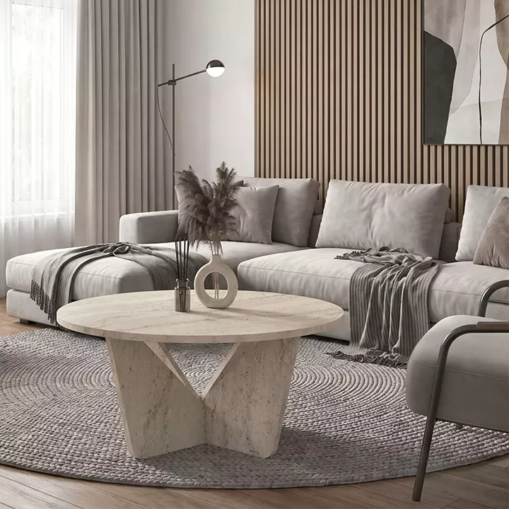Τραπεζάκι σαλονιού Lagerta Megapap χρώμα travertine Ø75x35εκ.