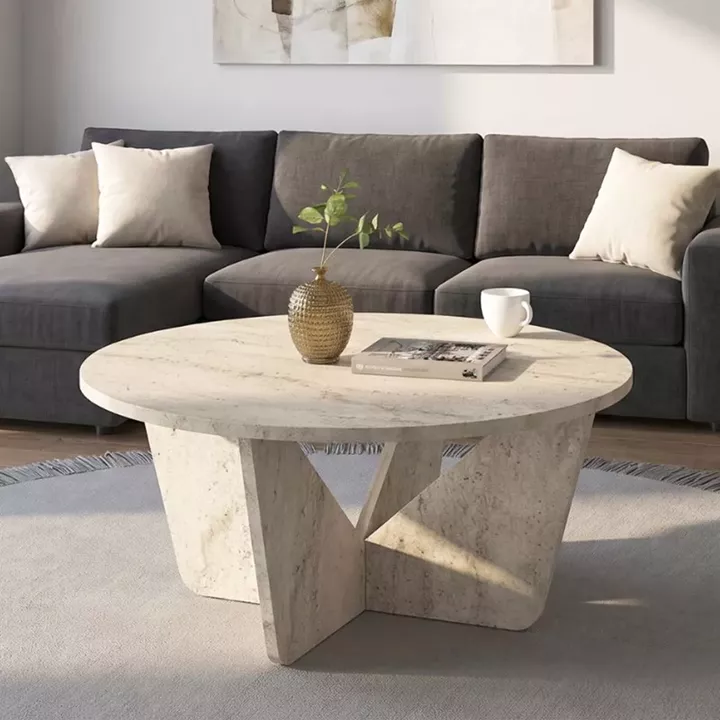 Τραπεζάκι σαλονιού Lagerta Megapap χρώμα travertine Ø75x35εκ.