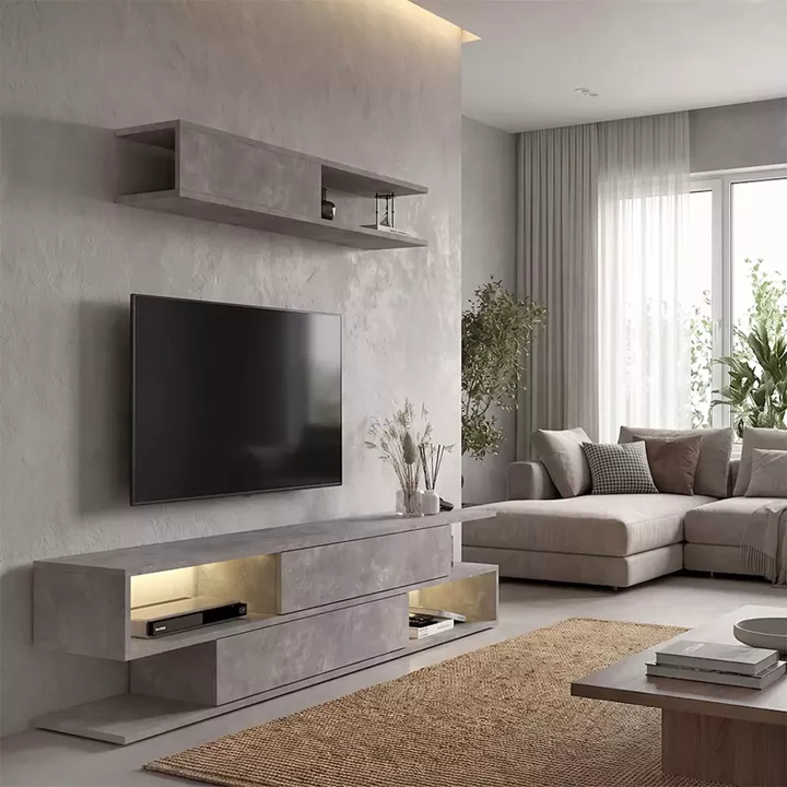 Σύνθεση τηλεόρασης Manet Megapap με LED χρώμα γκρι σκυροδέματος 180x29,5x39εκ.