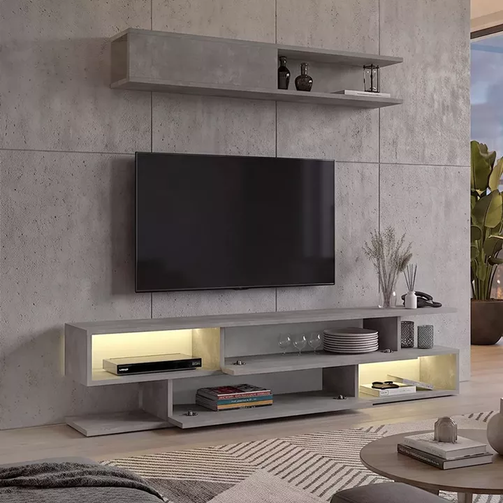 Σύνθεση τηλεόρασης Manet Megapap με LED χρώμα γκρι σκυροδέματος 180x29,5x39εκ.