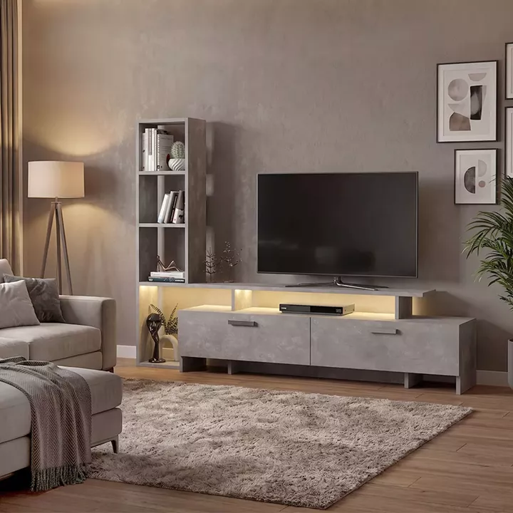 Σύνθεση τηλεόρασης Simal Megapap με LED χρώμα γκρι σκυροδέματος 168,2x31,3x120εκ.