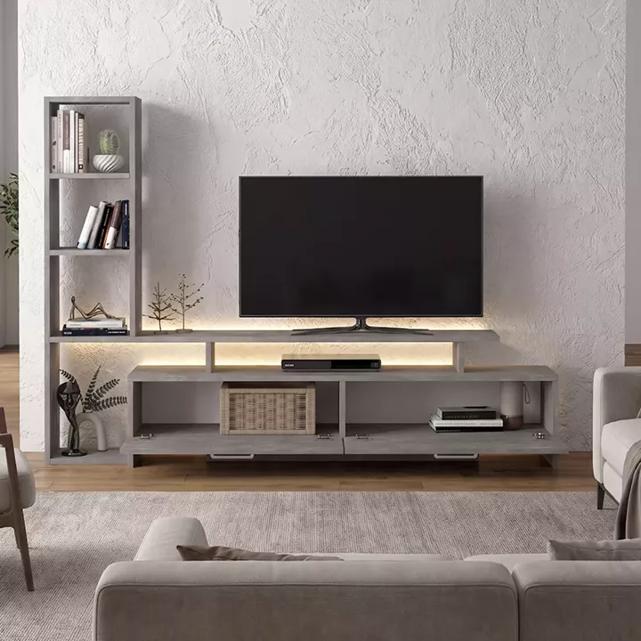 Σύνθεση τηλεόρασης Simal Megapap με LED χρώμα γκρι σκυροδέματος 168,2x31,3x120εκ.
