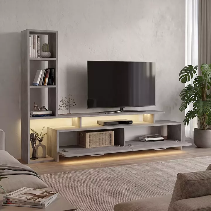 Σύνθεση τηλεόρασης Simal Megapap με LED χρώμα γκρι σκυροδέματος 168,2x31,3x120εκ.