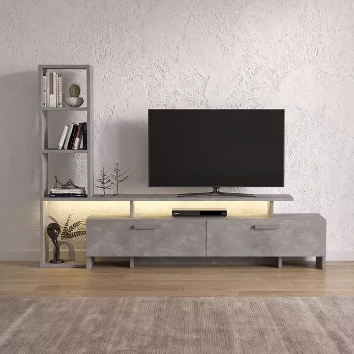 Σύνθεση τηλεόρασης Simal Megapap με LED χρώμα γκρι σκυροδέματος 168,2x31,3x120εκ.
