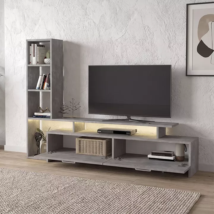 Σύνθεση τηλεόρασης Simal Megapap με LED χρώμα γκρι σκυροδέματος 168,2x31,3x120εκ.