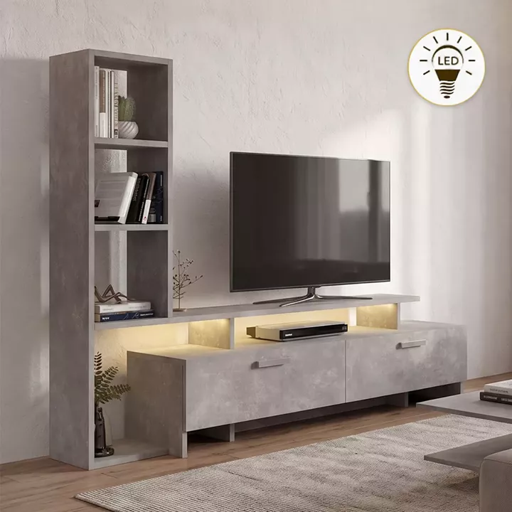 Σύνθεση τηλεόρασης Simal Megapap με LED χρώμα γκρι σκυροδέματος 168,2x31,3x120εκ.