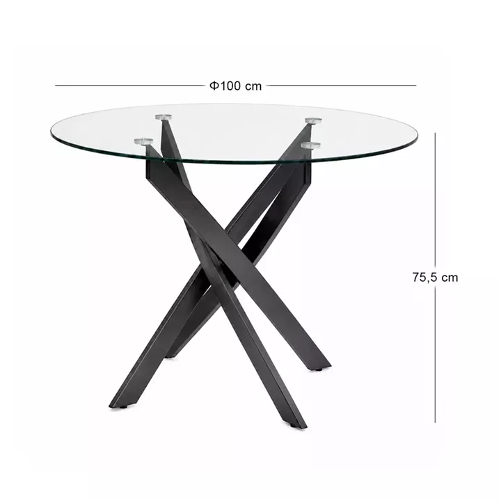Τραπέζι Aldo Megapap γυαλί - μεταλλικά μαύρα πόδια Ø100x75,5εκ.