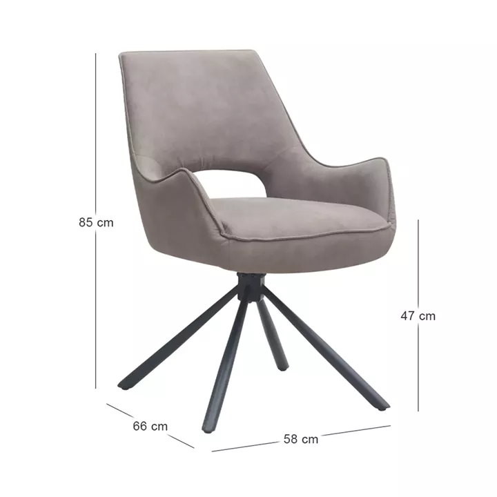 Πολυθρόνα τραπεζαρίας Alessia Megapap περιστρεφόμενη elephant grey ύφασμα - μεταλλικό μαύρο πόδι 58x66x85εκ.