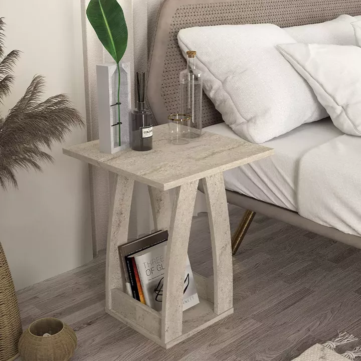 Τραπεζάκι βοηθητικό - Κομοδίνο Deros Megapap χρώμα travertine 45x45x56εκ.