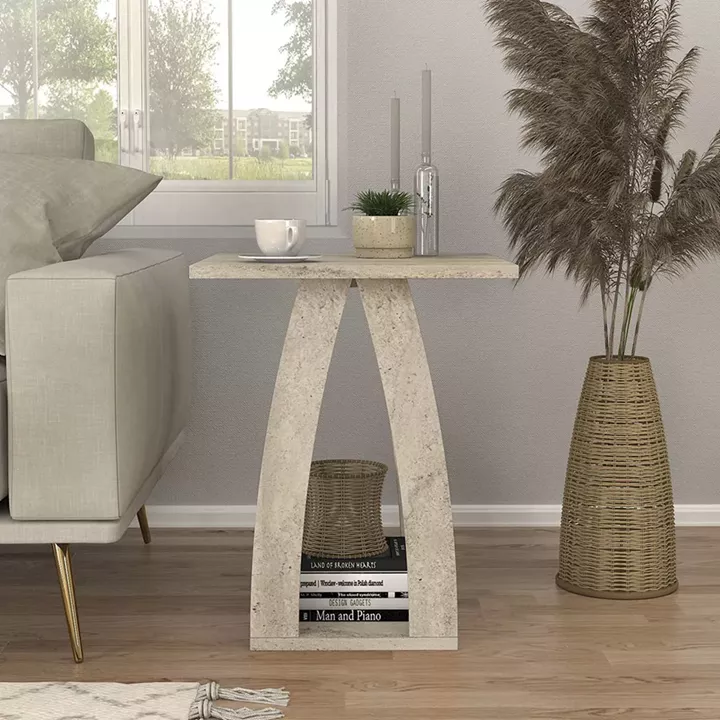 Τραπεζάκι βοηθητικό - Κομοδίνο Deros Megapap χρώμα travertine 45x45x56εκ.