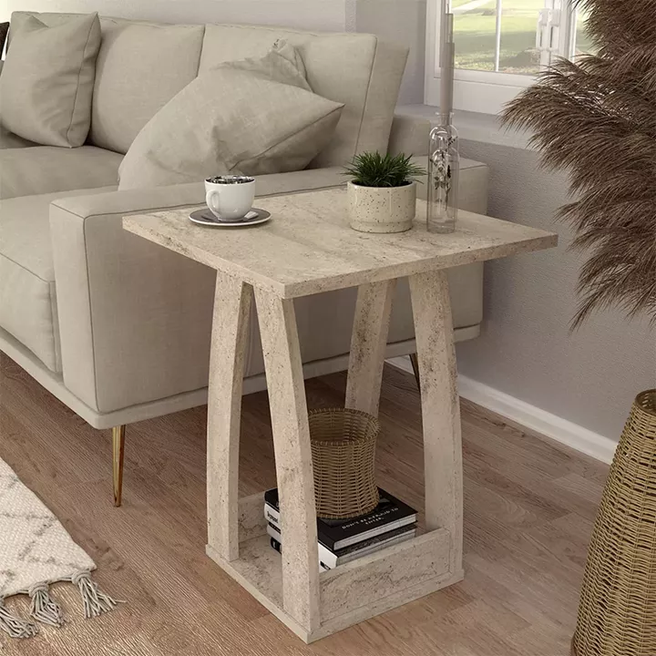 Τραπεζάκι βοηθητικό - Κομοδίνο Deros Megapap χρώμα travertine 45x45x56εκ.