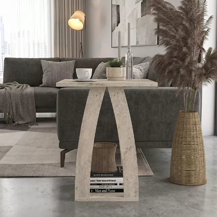 Τραπεζάκι βοηθητικό - Κομοδίνο Deros Megapap χρώμα travertine 45x45x56εκ.