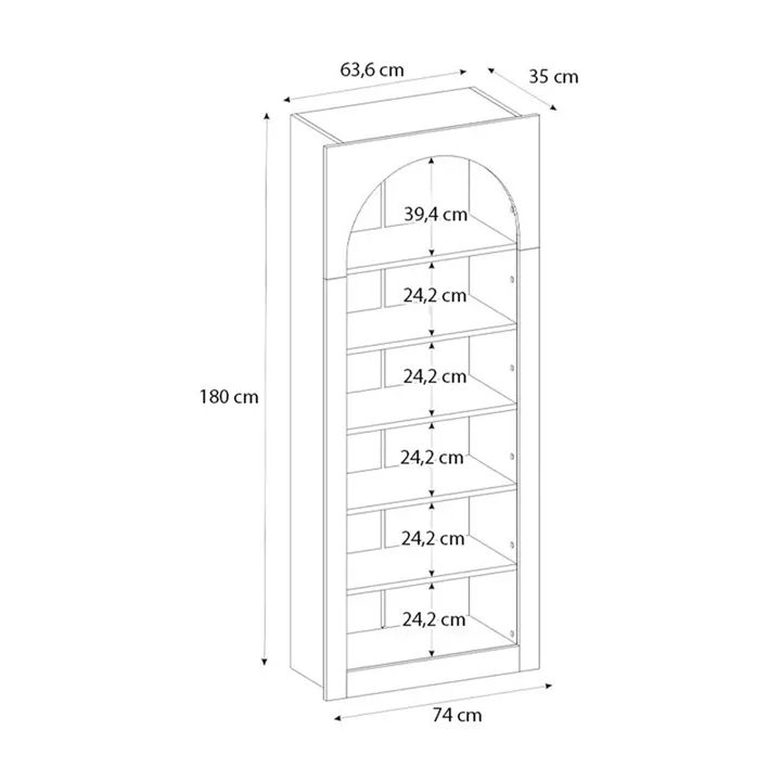 Βιβλιοθήκη Voila Megapap χρώμα γκρι σκυροδέματος 74x35x180εκ.
