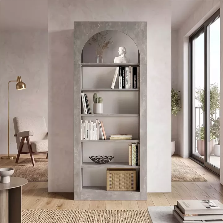Βιβλιοθήκη Voila Megapap χρώμα γκρι σκυροδέματος 74x35x180εκ.