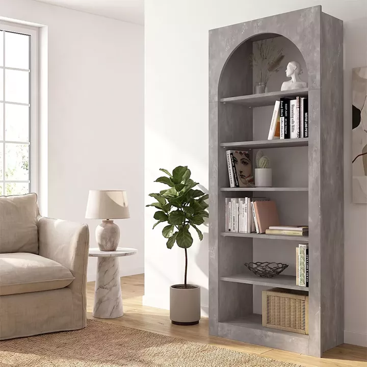 Βιβλιοθήκη Voila Megapap χρώμα γκρι σκυροδέματος 74x35x180εκ.