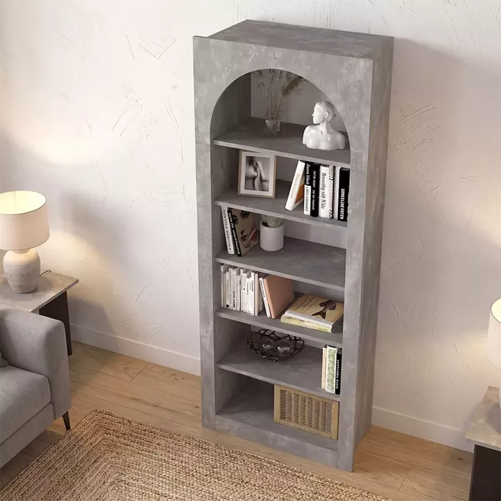 Βιβλιοθήκη Voila Megapap χρώμα γκρι σκυροδέματος 74x35x180εκ.
