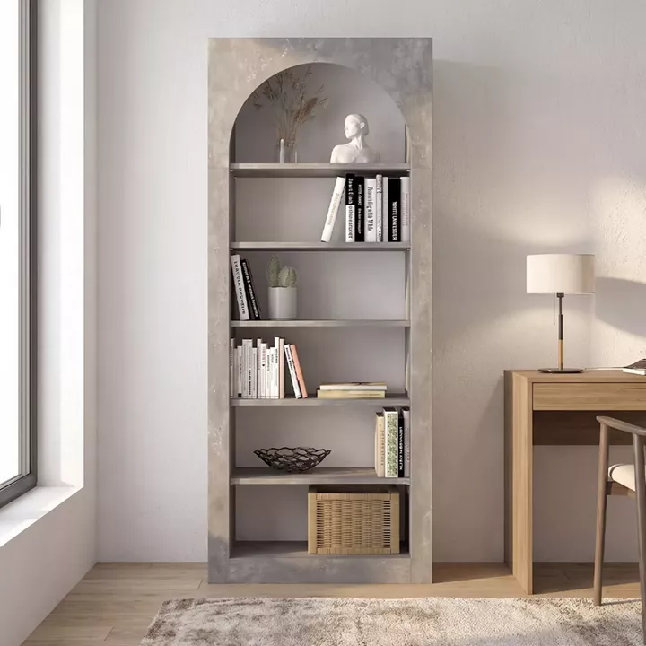 Βιβλιοθήκη Voila Megapap χρώμα γκρι σκυροδέματος 74x35x180εκ.